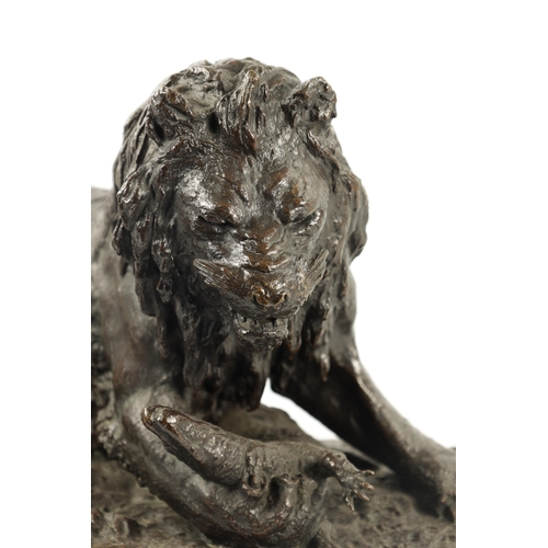 995 - CHRISTOPE FRATIN (1801 - 1864). A 19TH CENTURY BRONZE ANIMALIER GROUP depicting a Lion praying on a ... 