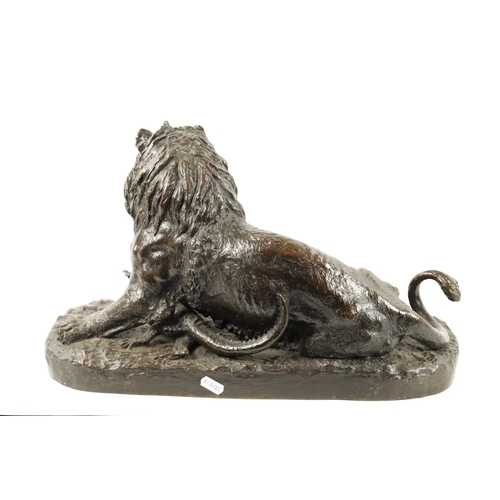 995 - CHRISTOPE FRATIN (1801 - 1864). A 19TH CENTURY BRONZE ANIMALIER GROUP depicting a Lion praying on a ... 