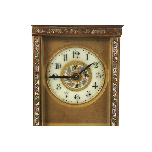 1197 - A LATE 19TH CENTURY FRENCH CHAMPLEVE ENAMEL CARRIAGE CLOCK having a masked enamel dial fronting an e... 