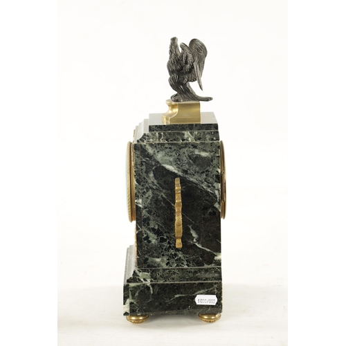 1200 - A LATE 19TH CENTURY FRENCH ANTICO VERDE MARBLE, BRONZE AND ORMOLU MANTEL CLOCK the case surmounted b... 