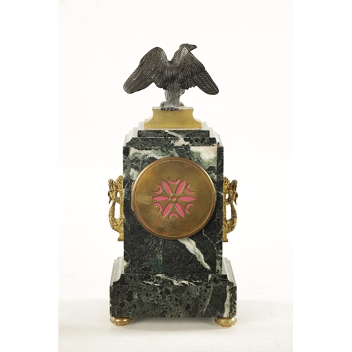 1200 - A LATE 19TH CENTURY FRENCH ANTICO VERDE MARBLE, BRONZE AND ORMOLU MANTEL CLOCK the case surmounted b... 