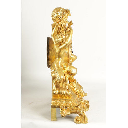 1203 - A FINE QUALITY MID 19TH CENTURY FRENCH ORMOLU FIGURAL MANTEL CLOCK the large case depicting a satyr ... 