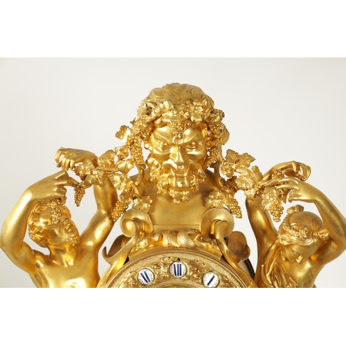 1203 - A FINE QUALITY MID 19TH CENTURY FRENCH ORMOLU FIGURAL MANTEL CLOCK the large case depicting a satyr ... 