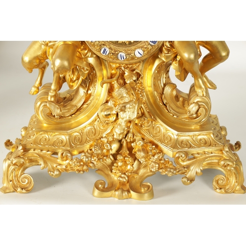 1203 - A FINE QUALITY MID 19TH CENTURY FRENCH ORMOLU FIGURAL MANTEL CLOCK the large case depicting a satyr ... 