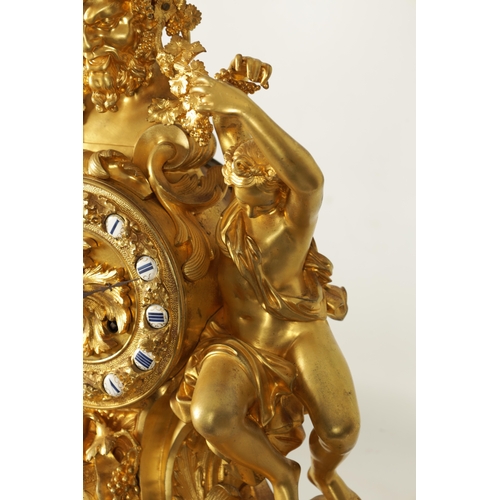 1203 - A FINE QUALITY MID 19TH CENTURY FRENCH ORMOLU FIGURAL MANTEL CLOCK the large case depicting a satyr ... 