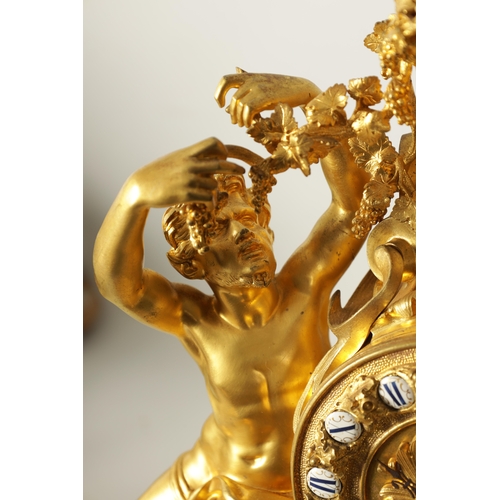 1203 - A FINE QUALITY MID 19TH CENTURY FRENCH ORMOLU FIGURAL MANTEL CLOCK the large case depicting a satyr ... 