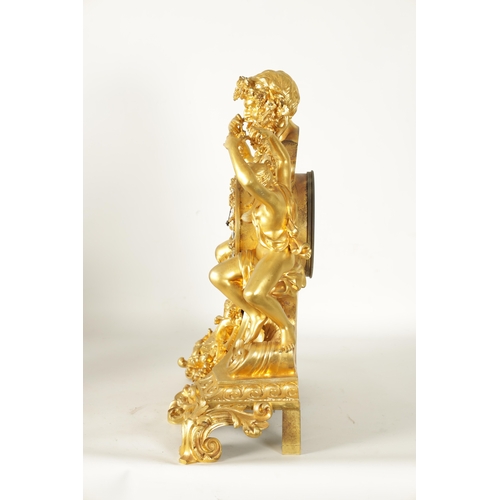 1203 - A FINE QUALITY MID 19TH CENTURY FRENCH ORMOLU FIGURAL MANTEL CLOCK the large case depicting a satyr ... 