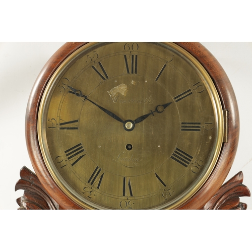 1206 - AINSWORTH, LONDON. A LATE REGENCY MAHOGANY BRASS DIAL EIGHT-DAY FUSEE WALL CLOCK with 10