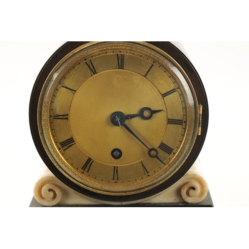 1207 - HENRY, BERKELEY SQUARE. A REGENCY MARBLE FUSEE MANTEL CLOCK the drum-shaped case supported by white ... 