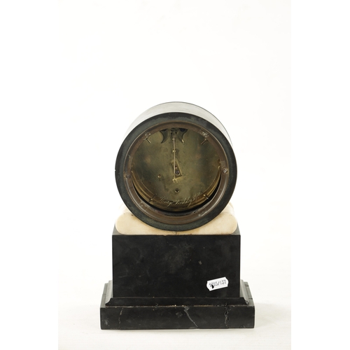 1207 - HENRY, BERKELEY SQUARE. A REGENCY MARBLE FUSEE MANTEL CLOCK the drum-shaped case supported by white ... 