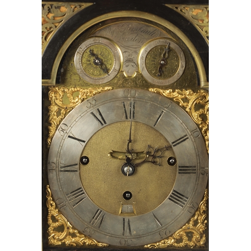 1212 - STEPHEN RIMBAULT, LONDON. A GEORGE III EBONISED QUARTER CHIMING VERGE BRACKET CLOCK the ormolu mount... 