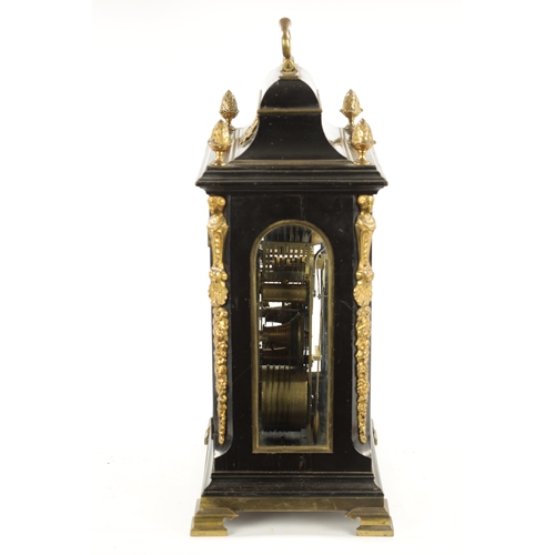 1212 - STEPHEN RIMBAULT, LONDON. A GEORGE III EBONISED QUARTER CHIMING VERGE BRACKET CLOCK the ormolu mount... 