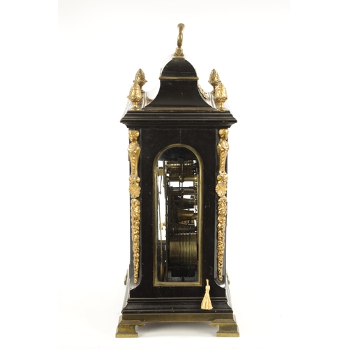 1212 - STEPHEN RIMBAULT, LONDON. A GEORGE III EBONISED QUARTER CHIMING VERGE BRACKET CLOCK the ormolu mount... 