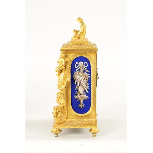 1213 - LEROY A PARIS. A 19TH CENTURY FRENCH ORMOLU AND PORCELAIN PANELLED MANTEL CLOCK the figural case wit... 