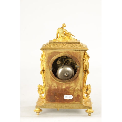 1213 - LEROY A PARIS. A 19TH CENTURY FRENCH ORMOLU AND PORCELAIN PANELLED MANTEL CLOCK the figural case wit... 