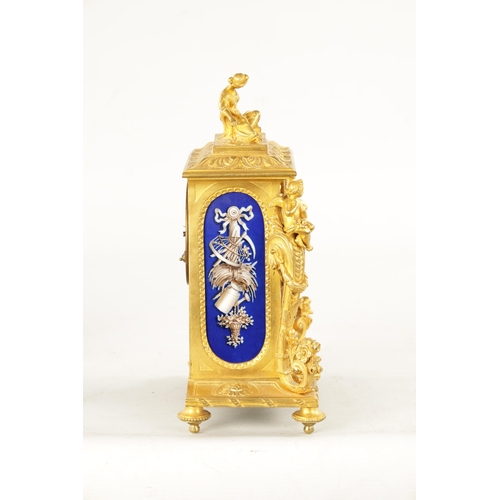 1213 - LEROY A PARIS. A 19TH CENTURY FRENCH ORMOLU AND PORCELAIN PANELLED MANTEL CLOCK the figural case wit... 