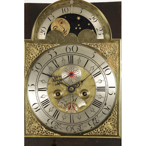 1215 - THOMAS LISTER, LUDDENDEN. A MID 18TH CENTURY EIGHT-DAY BRASS DIAL MOON ROLLER LONGCASE CLOCK the 12