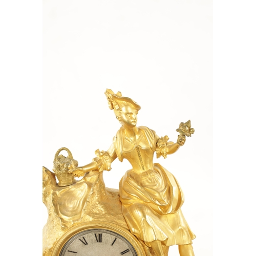 1220 - A MID 19TH CENTURY FRENCH ORMOLU FIGURAL MANTEL CLOCK the case modelled as a maiden collecting flowe... 