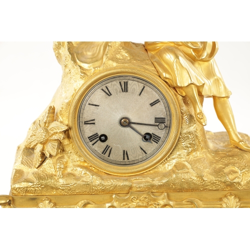 1220 - A MID 19TH CENTURY FRENCH ORMOLU FIGURAL MANTEL CLOCK the case modelled as a maiden collecting flowe... 