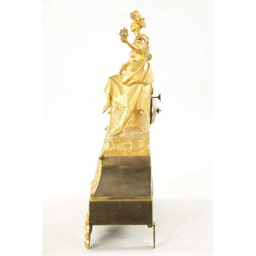 1220 - A MID 19TH CENTURY FRENCH ORMOLU FIGURAL MANTEL CLOCK the case modelled as a maiden collecting flowe... 