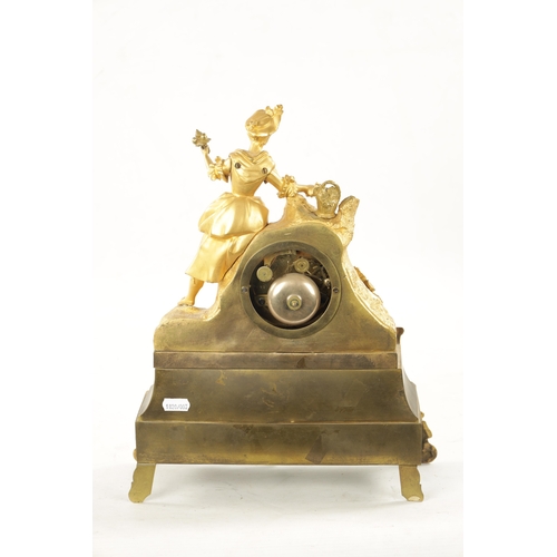 1220 - A MID 19TH CENTURY FRENCH ORMOLU FIGURAL MANTEL CLOCK the case modelled as a maiden collecting flowe... 