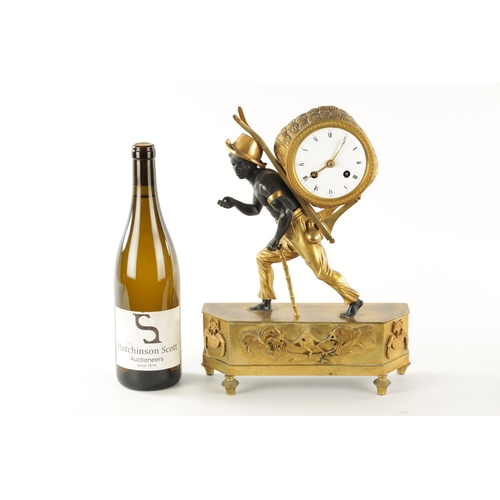 1223 - A FRENCH EMPIRE BRONZE AND ORMOLU BLACKAMOOR FIGURAL MANTEL CLOCK with an eight-day spring-driven mo... 