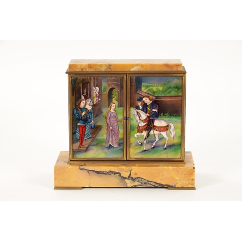 1224 - HENRI DITISHEIM. A GOOD QUALITY SWISS POLYCHROME ENAMELLED MANTEL CLOCK the Sienna marble case havin... 