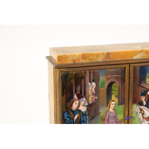 1224 - HENRI DITISHEIM. A GOOD QUALITY SWISS POLYCHROME ENAMELLED MANTEL CLOCK the Sienna marble case havin... 