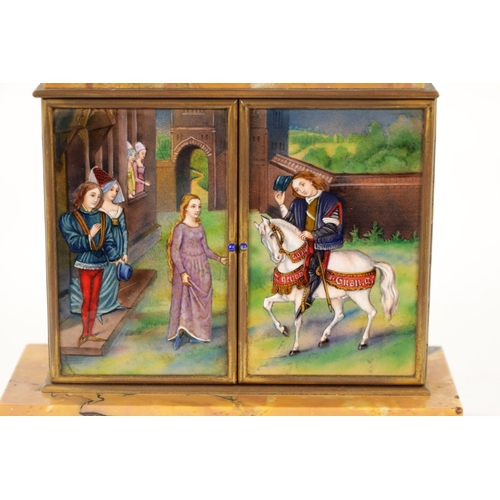 1224 - HENRI DITISHEIM. A GOOD QUALITY SWISS POLYCHROME ENAMELLED MANTEL CLOCK the Sienna marble case havin... 