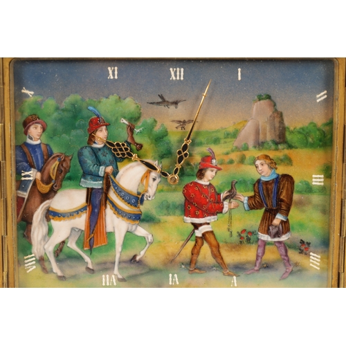 1224 - HENRI DITISHEIM. A GOOD QUALITY SWISS POLYCHROME ENAMELLED MANTEL CLOCK the Sienna marble case havin... 