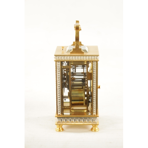 1229 - A LATE 19TH CENTURY GILT BRASS AND SILVERED REPEATING CARRIAGE CLOCK the case with silvered faceted ... 