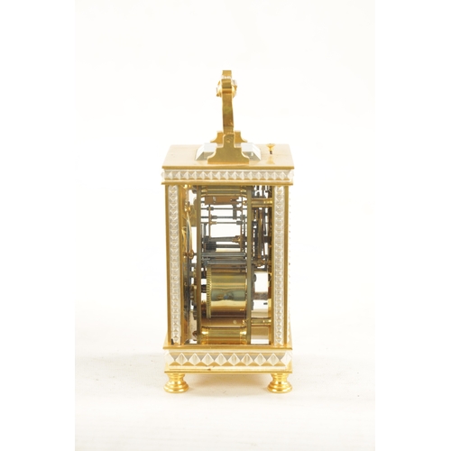 1229 - A LATE 19TH CENTURY GILT BRASS AND SILVERED REPEATING CARRIAGE CLOCK the case with silvered faceted ... 