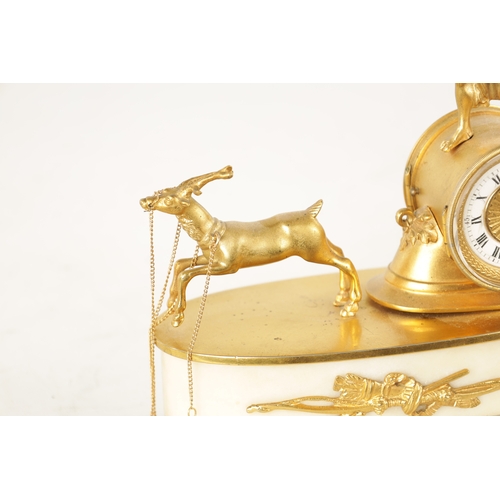 1230 - A LATE 19TH CENTURY FRENCH ORMOLU AND MARBLE MANTEL CLOCK modelled as Diane the Huntress being pulle... 