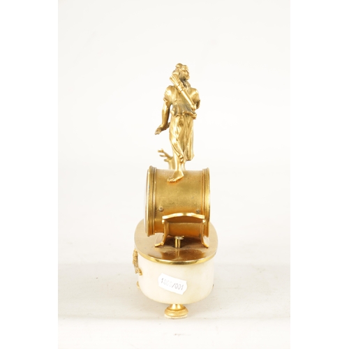 1230 - A LATE 19TH CENTURY FRENCH ORMOLU AND MARBLE MANTEL CLOCK modelled as Diane the Huntress being pulle... 