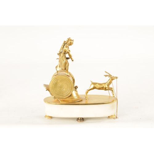 1230 - A LATE 19TH CENTURY FRENCH ORMOLU AND MARBLE MANTEL CLOCK modelled as Diane the Huntress being pulle... 