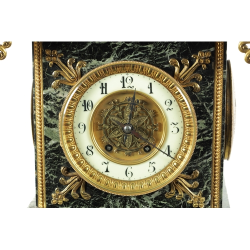 1232 - A LATE 19TH CENTURY FRENCH EMPIRE STYLE ORMOLU MOUNTED MARBLE PEDESTAL CLOCK the Verdi Antico case o... 