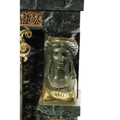 1232 - A LATE 19TH CENTURY FRENCH EMPIRE STYLE ORMOLU MOUNTED MARBLE PEDESTAL CLOCK the Verdi Antico case o... 