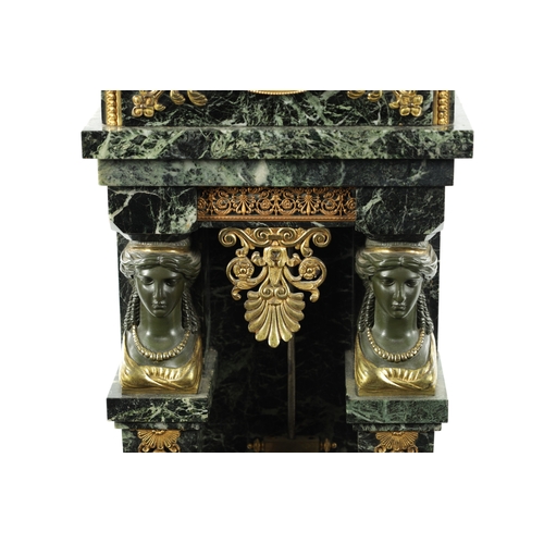 1232 - A LATE 19TH CENTURY FRENCH EMPIRE STYLE ORMOLU MOUNTED MARBLE PEDESTAL CLOCK the Verdi Antico case o... 