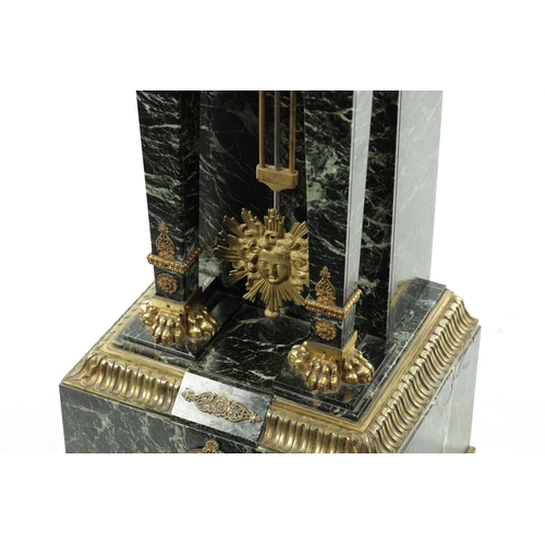 1232 - A LATE 19TH CENTURY FRENCH EMPIRE STYLE ORMOLU MOUNTED MARBLE PEDESTAL CLOCK the Verdi Antico case o... 