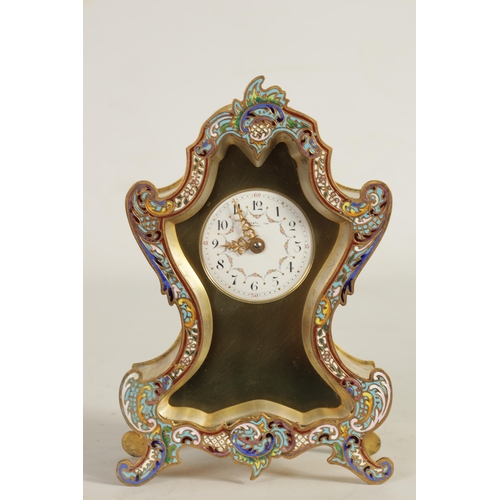 1233 - A LATE 19TH CENTURY FRENCH BRASS AND CHAMPLEVE ENAMEL MANTEL CLOCK the shaped case with a champleve ... 