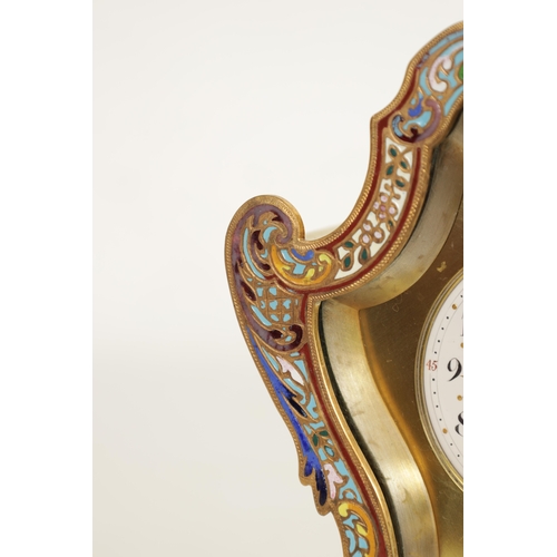 1233 - A LATE 19TH CENTURY FRENCH BRASS AND CHAMPLEVE ENAMEL MANTEL CLOCK the shaped case with a champleve ... 