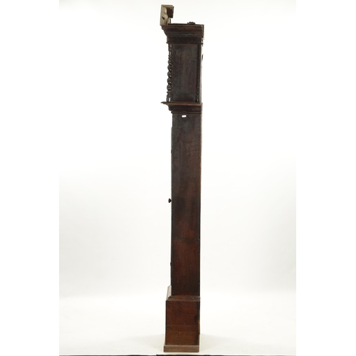 1235 - GABRIEL SMITH, BARTHOMLEY. AN EARLY 18TH CENTURY OAK 30-HOUR LONGCASE CLOCK the hood with architectu... 