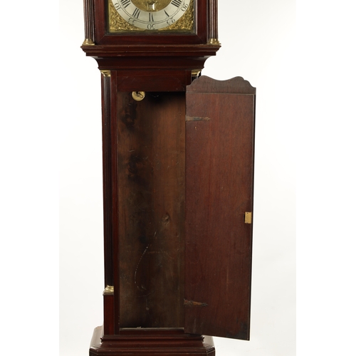 1237 - JOHN TAYLOR, MANCHESTER. A GEORGE III FIGURED MAHOGANY LONGCASE CLOCK having a swan neck pediment wi... 