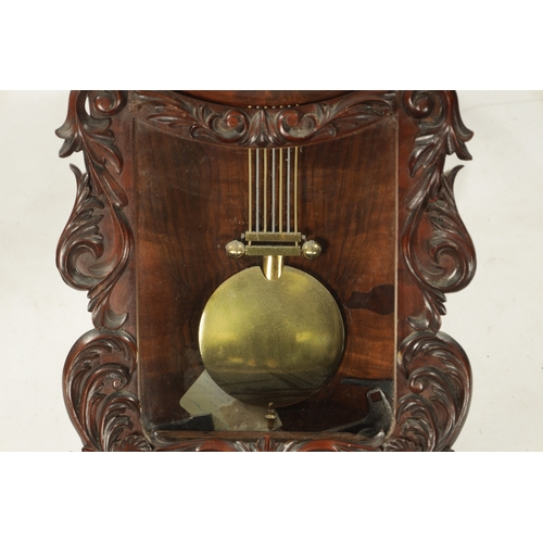 1238 - W. BROWN. LONDON. A LATE 19TH CENTURY CARVED WALNUT DOUBLE FUSEE WALL CLOCK the case with moulded su... 