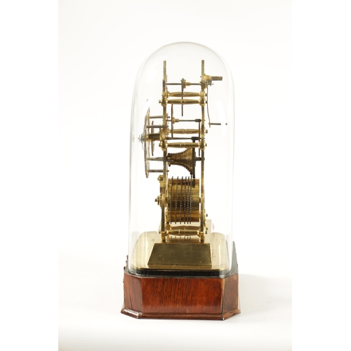 1240 - A MID 19TH CENTURY ENGLISH FUSEE SKELETON CLOCK with pierced silvered chapter ring fronting a scroll... 