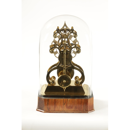 1240 - A MID 19TH CENTURY ENGLISH FUSEE SKELETON CLOCK with pierced silvered chapter ring fronting a scroll... 