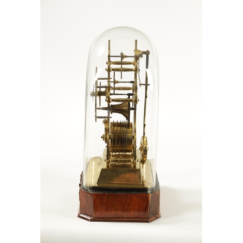 1240 - A MID 19TH CENTURY ENGLISH FUSEE SKELETON CLOCK with pierced silvered chapter ring fronting a scroll... 