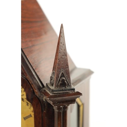 1247 - VINER, LONDON. A SMALL LATE REGENCY ENGLISH ROSEWOOD FUSEE MANTEL CLOCK the gothic case with cluster... 