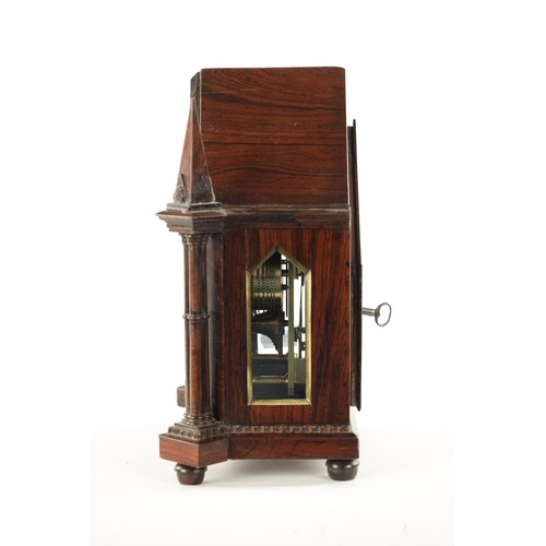 1247 - VINER, LONDON. A SMALL LATE REGENCY ENGLISH ROSEWOOD FUSEE MANTEL CLOCK the gothic case with cluster... 