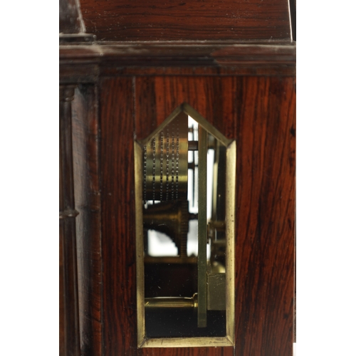 1247 - VINER, LONDON. A SMALL LATE REGENCY ENGLISH ROSEWOOD FUSEE MANTEL CLOCK the gothic case with cluster... 